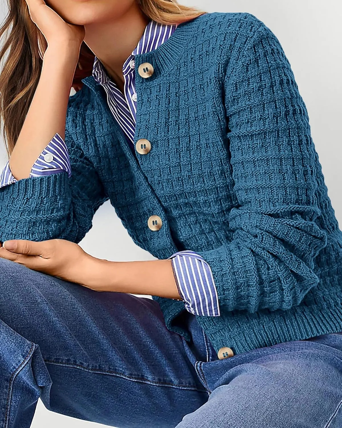 PRETTYGARDEN Women's Knit Cardigan Sweaters Casual Long Sleeve Open Front Button Down Trendy Jackets Outerwear