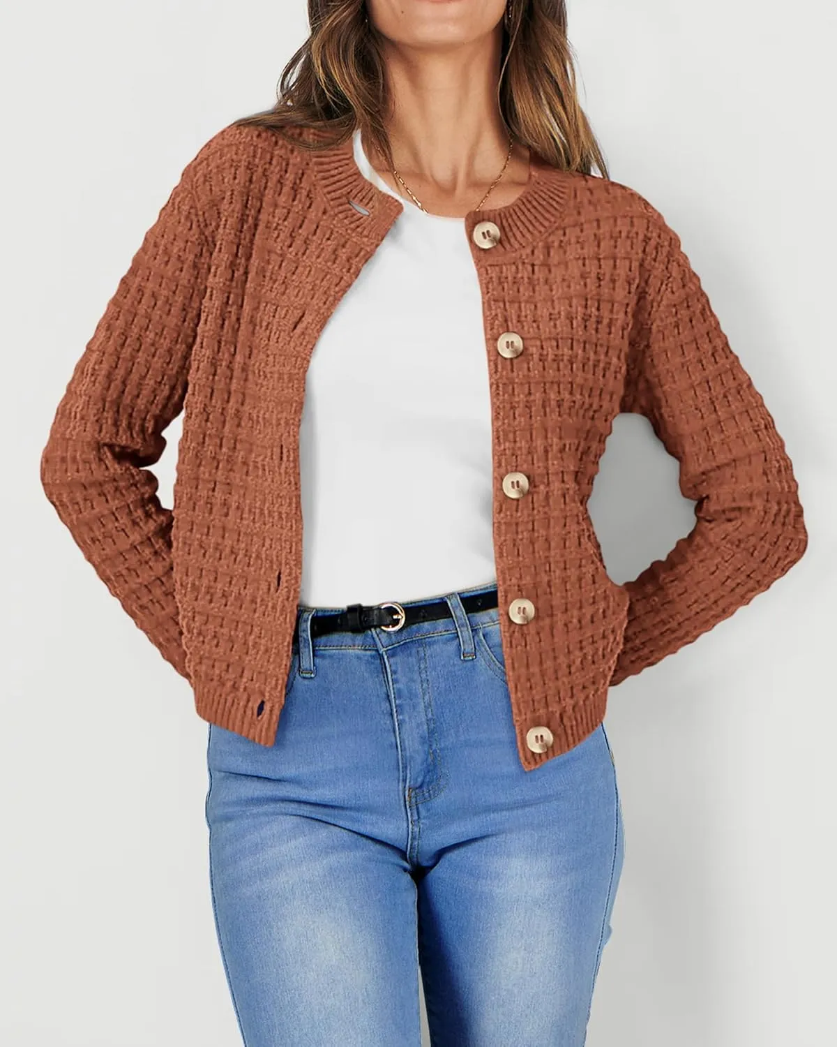 PRETTYGARDEN Women's Knit Cardigan Sweaters Casual Long Sleeve Open Front Button Down Trendy Jackets Outerwear