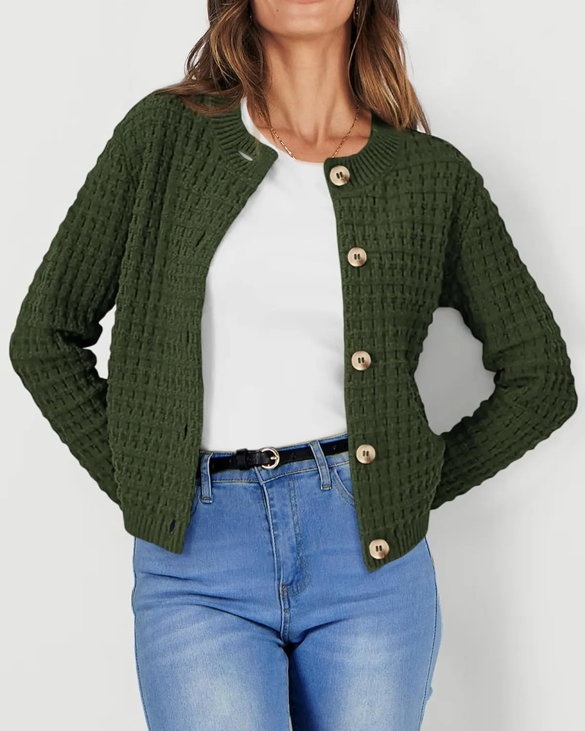 PRETTYGARDEN Women's Knit Cardigan Sweaters Casual Long Sleeve Open Front Button Down Trendy Jackets Outerwear