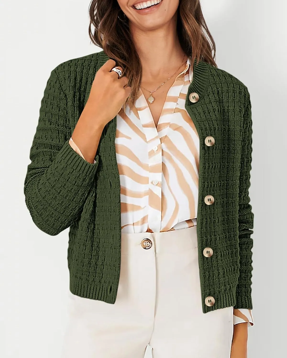 PRETTYGARDEN Women's Knit Cardigan Sweaters Casual Long Sleeve Open Front Button Down Trendy Jackets Outerwear