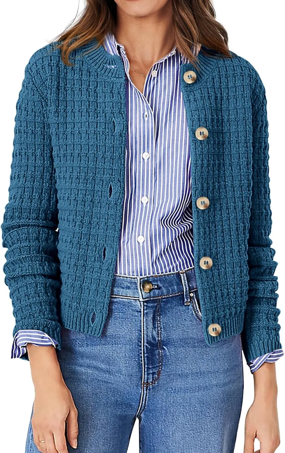 PRETTYGARDEN Women's Knit Cardigan Sweaters Casual Long Sleeve Open Front Button Down Trendy Jackets Outerwear
