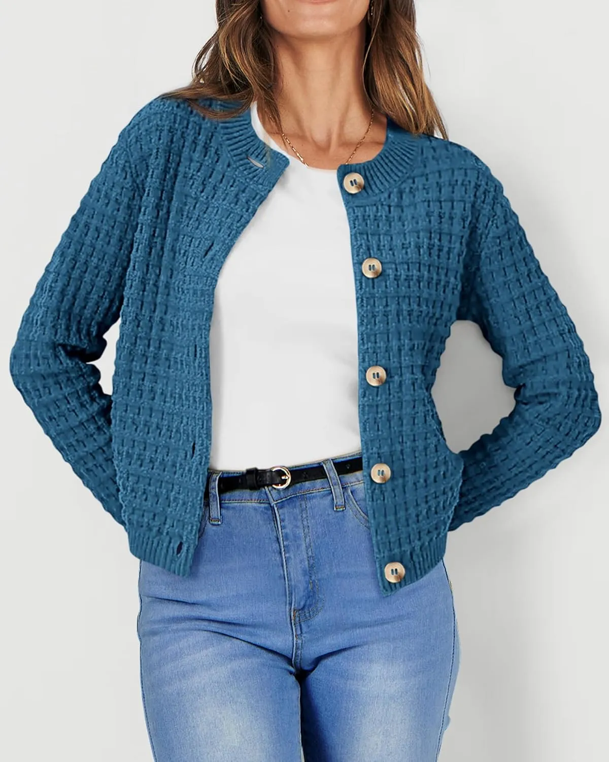 PRETTYGARDEN Women's Knit Cardigan Sweaters Casual Long Sleeve Open Front Button Down Trendy Jackets Outerwear