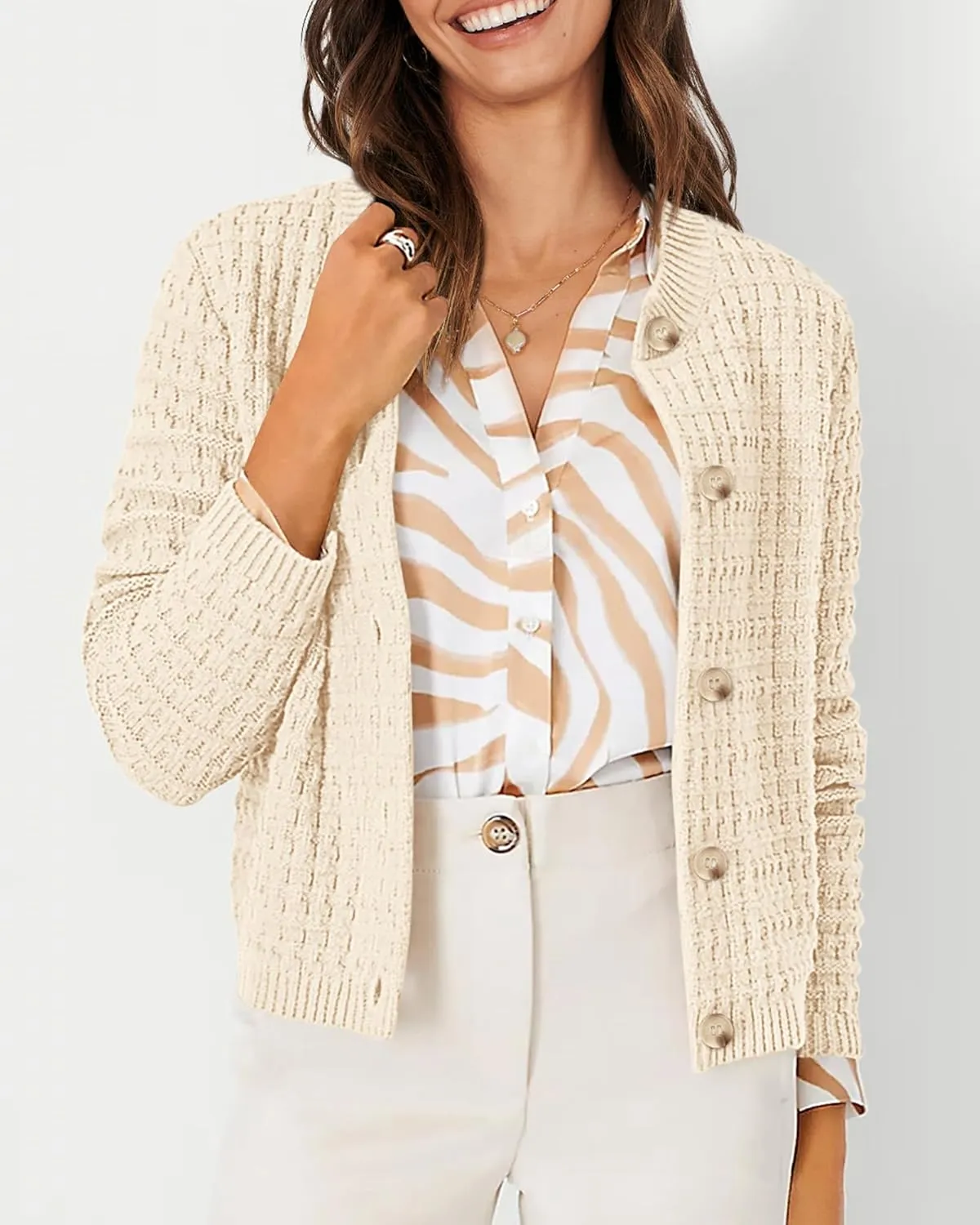 PRETTYGARDEN Women's Knit Cardigan Sweaters Casual Long Sleeve Open Front Button Down Trendy Jackets Outerwear