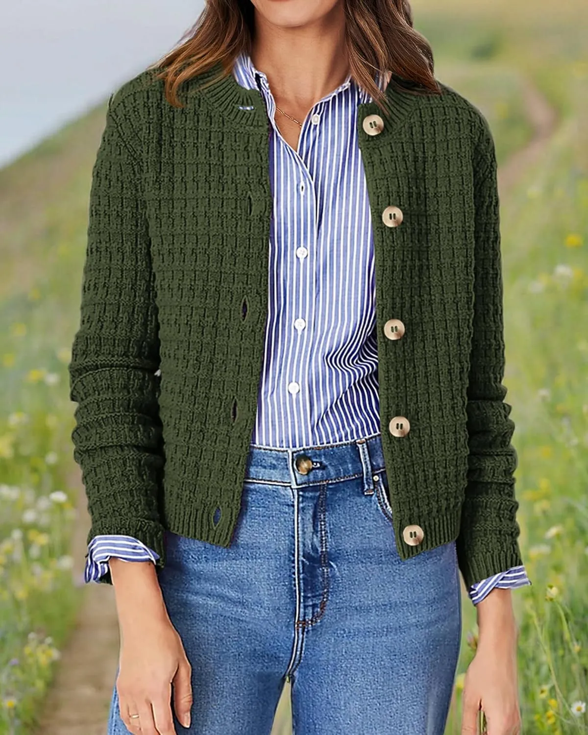 PRETTYGARDEN Women's Knit Cardigan Sweaters Casual Long Sleeve Open Front Button Down Trendy Jackets Outerwear