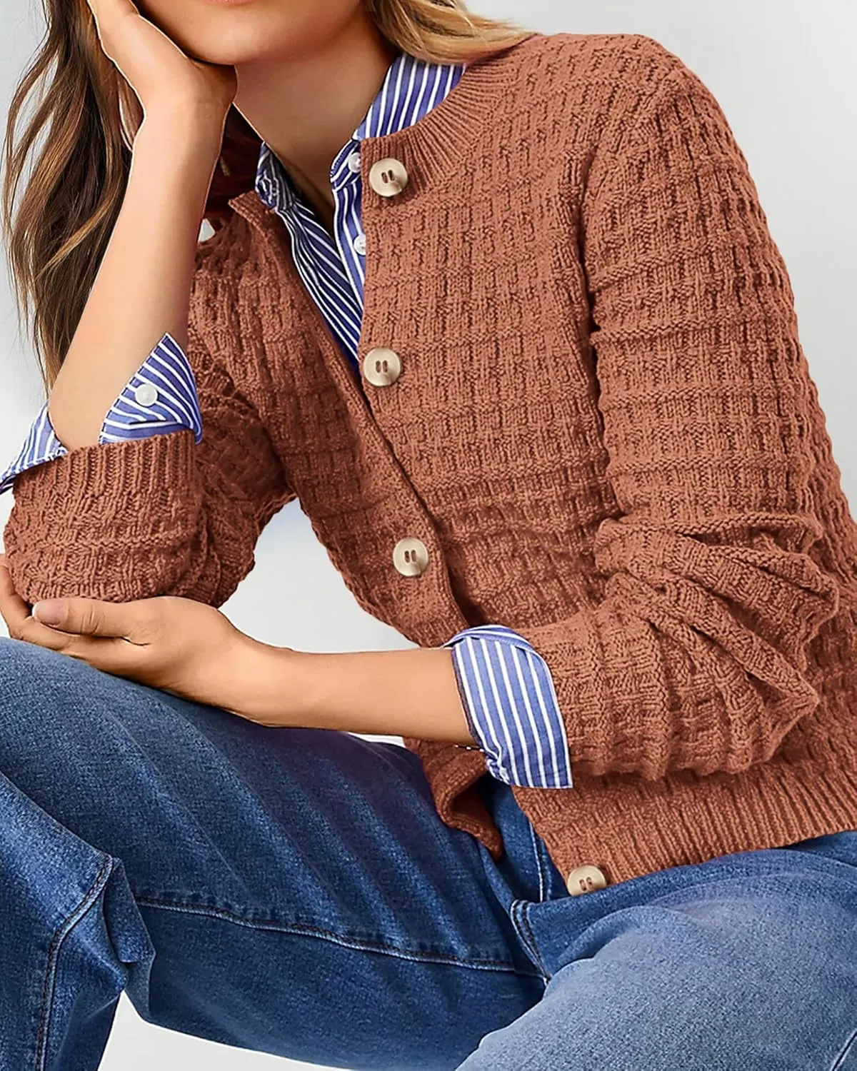 PRETTYGARDEN Women's Knit Cardigan Sweaters Casual Long Sleeve Open Front Button Down Trendy Jackets Outerwear
