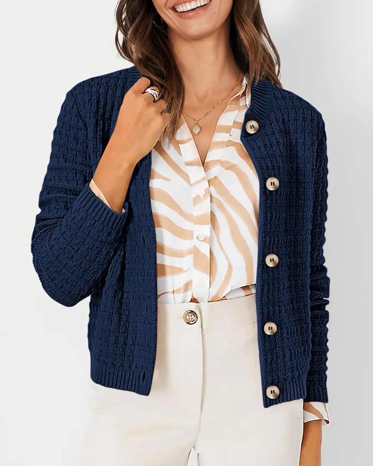 PRETTYGARDEN Women's Knit Cardigan Sweaters Casual Long Sleeve Open Front Button Down Trendy Jackets Outerwear