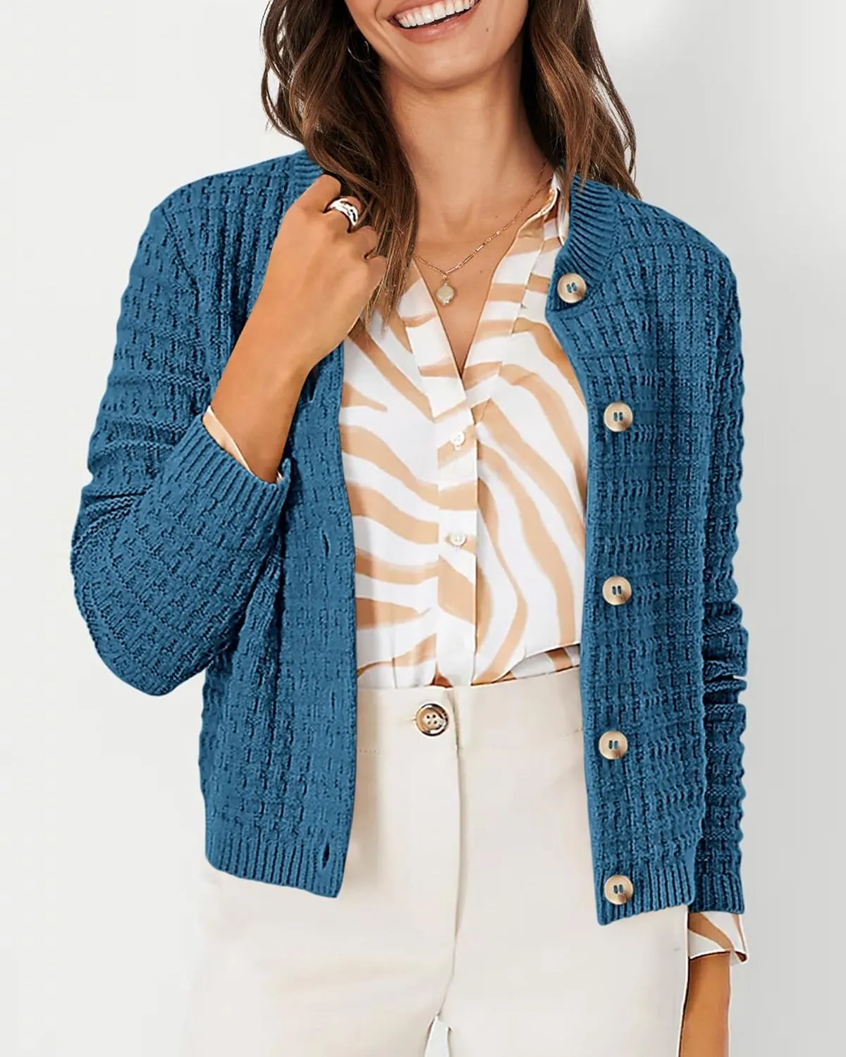 PRETTYGARDEN Women's Knit Cardigan Sweaters Casual Long Sleeve Open Front Button Down Trendy Jackets Outerwear