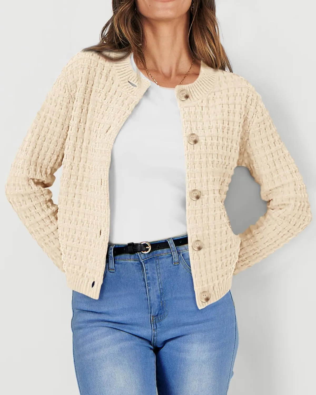 PRETTYGARDEN Women's Knit Cardigan Sweaters Casual Long Sleeve Open Front Button Down Trendy Jackets Outerwear