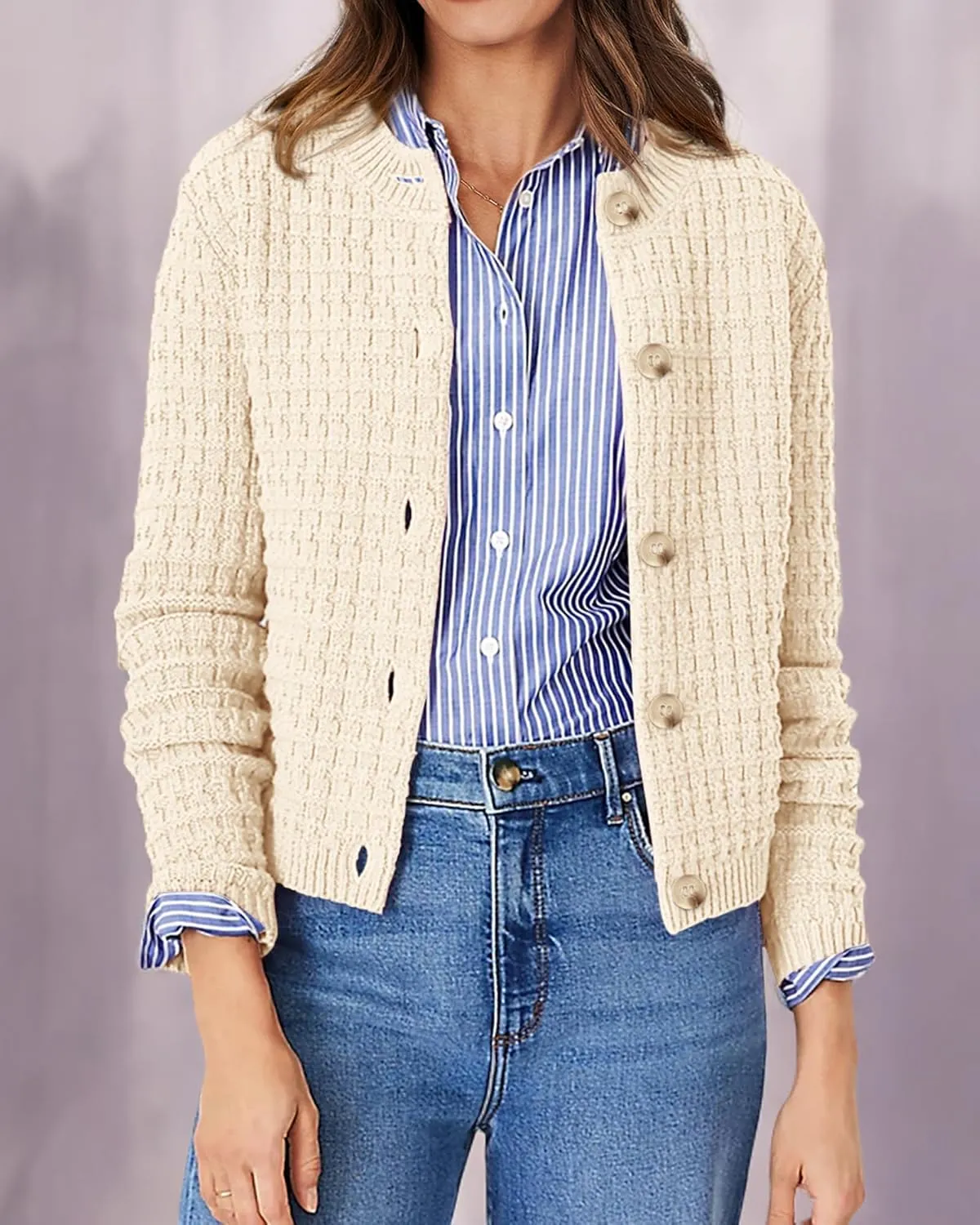PRETTYGARDEN Women's Knit Cardigan Sweaters Casual Long Sleeve Open Front Button Down Trendy Jackets Outerwear