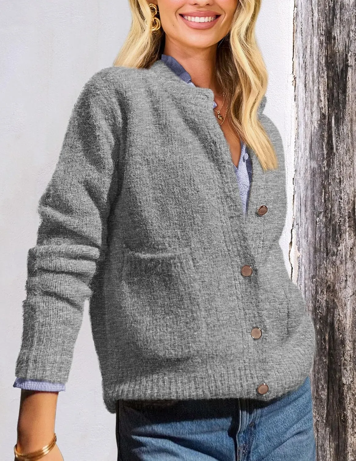 PRETTYGARDEN Women's Knit Cardigan Sweaters Casual Long Sleeve Open Front Button Up Ribbed Fall Spring Sweater Jackets