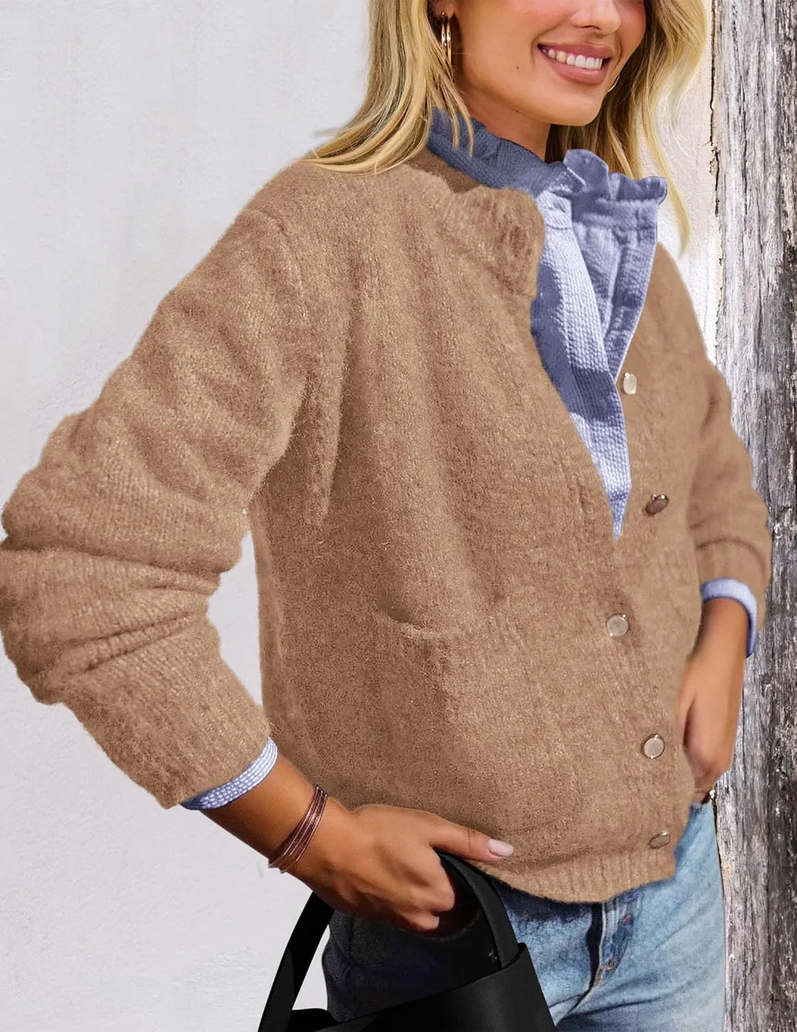 PRETTYGARDEN Women's Knit Cardigan Sweaters Casual Long Sleeve Open Front Button Up Ribbed Fall Spring Sweater Jackets