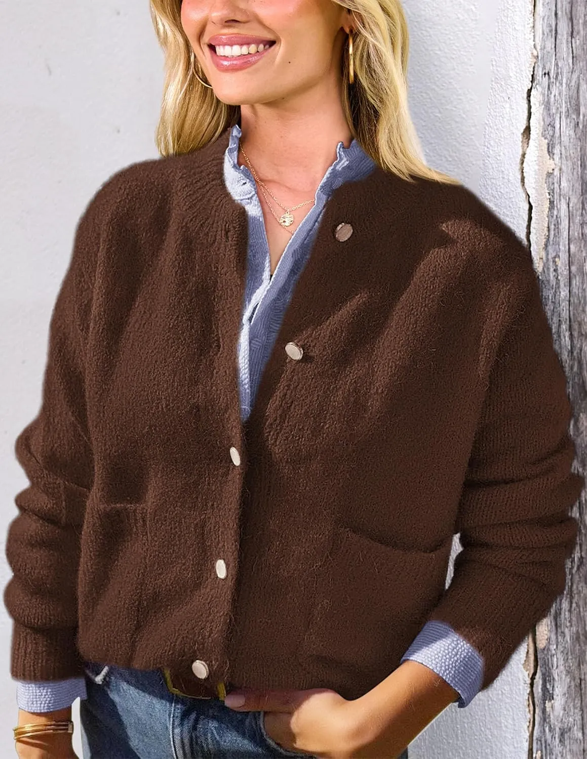 PRETTYGARDEN Women's Knit Cardigan Sweaters Casual Long Sleeve Open Front Button Up Ribbed Fall Spring Sweater Jackets