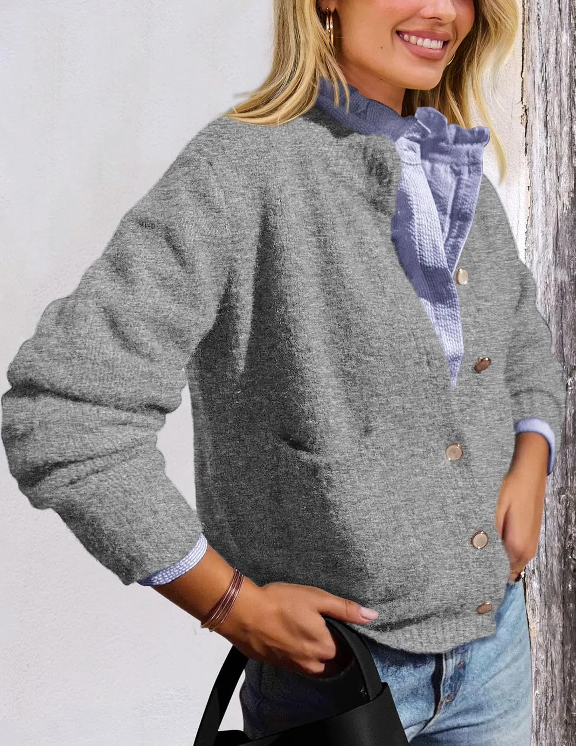 PRETTYGARDEN Women's Knit Cardigan Sweaters Casual Long Sleeve Open Front Button Up Ribbed Fall Spring Sweater Jackets