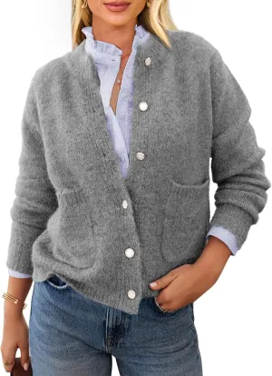 PRETTYGARDEN Women's Knit Cardigan Sweaters Casual Long Sleeve Open Front Button Up Ribbed Fall Spring Sweater Jackets