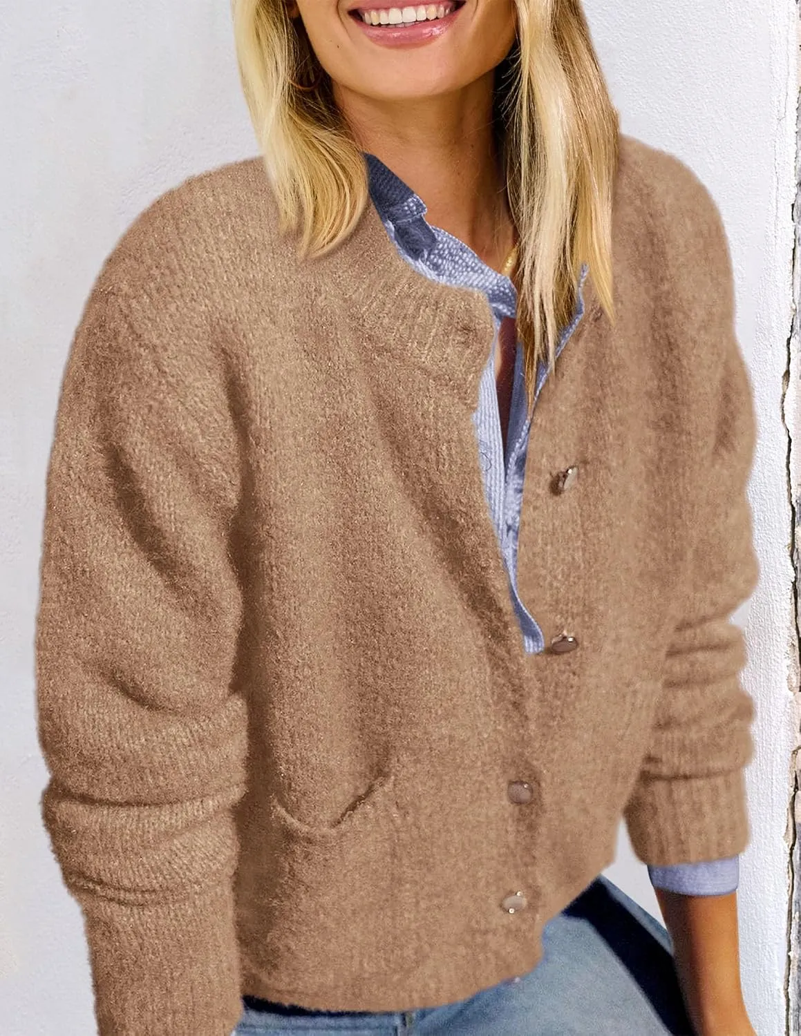 PRETTYGARDEN Women's Knit Cardigan Sweaters Casual Long Sleeve Open Front Button Up Ribbed Fall Spring Sweater Jackets