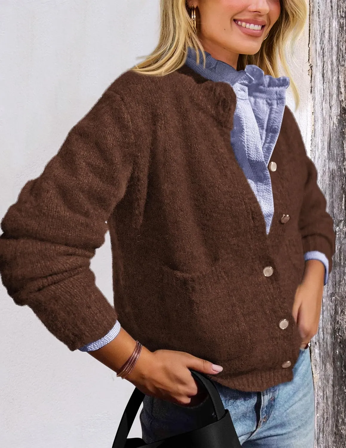 PRETTYGARDEN Women's Knit Cardigan Sweaters Casual Long Sleeve Open Front Button Up Ribbed Fall Spring Sweater Jackets