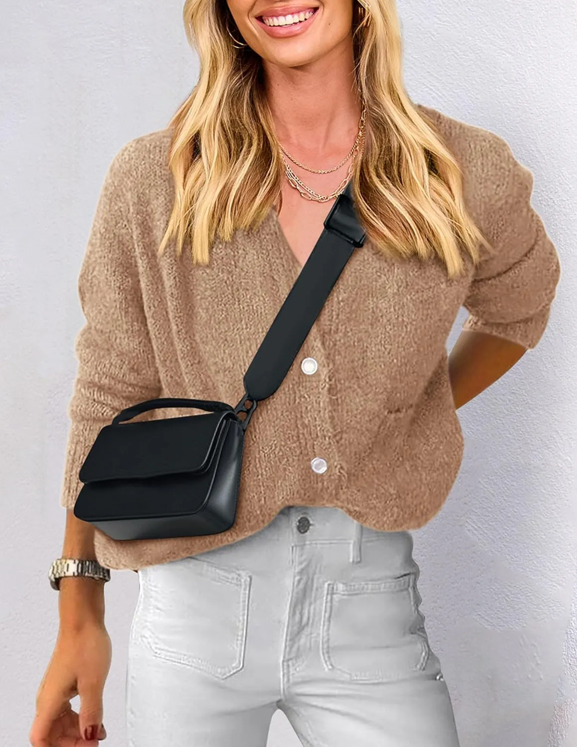 PRETTYGARDEN Women's Knit Cardigan Sweaters Casual Long Sleeve Open Front Button Up Ribbed Fall Spring Sweater Jackets