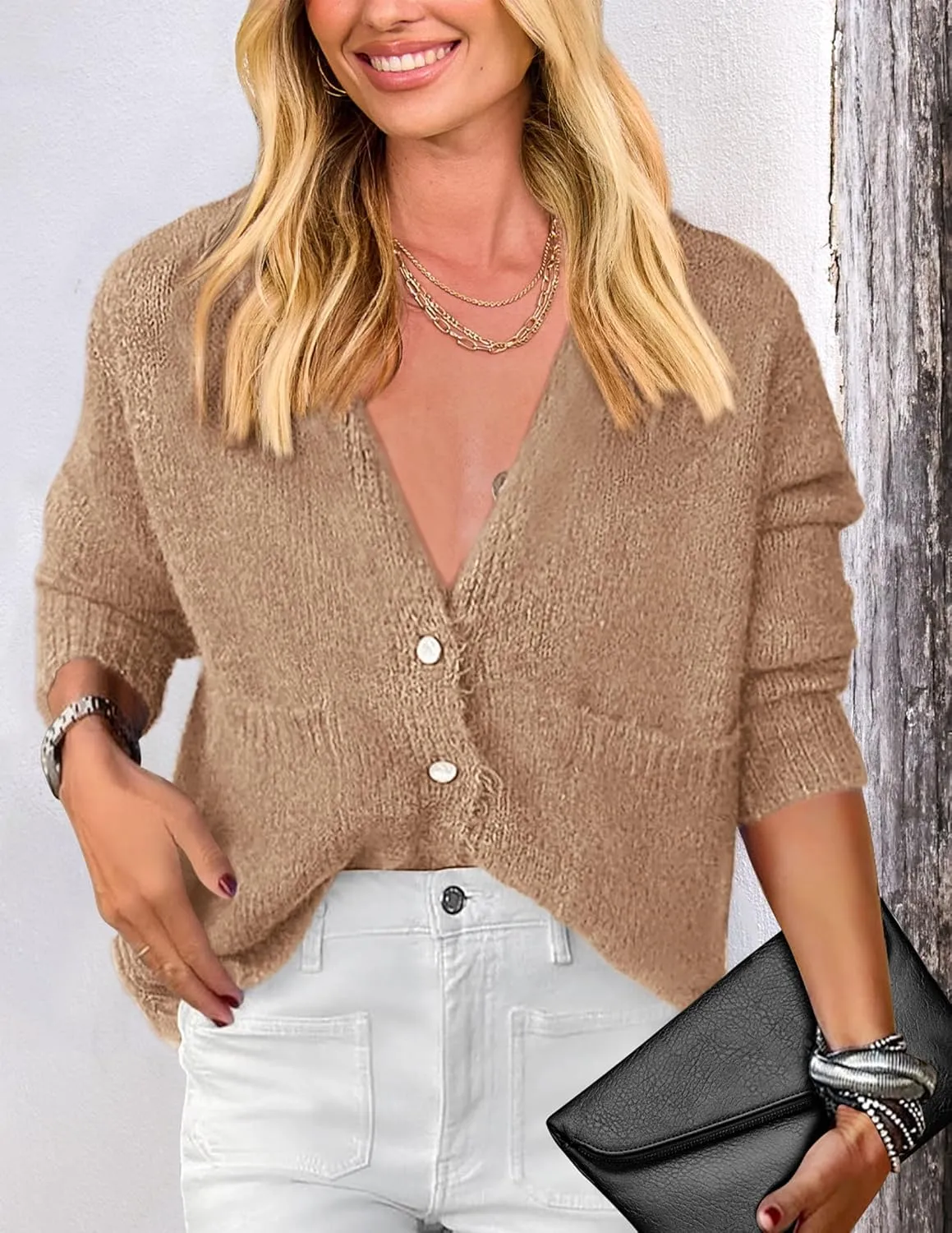 PRETTYGARDEN Women's Knit Cardigan Sweaters Casual Long Sleeve Open Front Button Up Ribbed Fall Spring Sweater Jackets