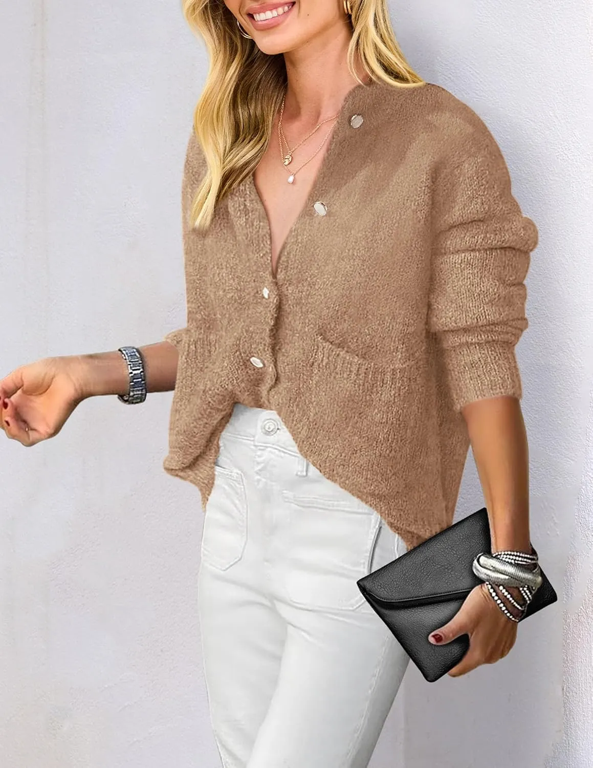PRETTYGARDEN Women's Knit Cardigan Sweaters Casual Long Sleeve Open Front Button Up Ribbed Fall Spring Sweater Jackets