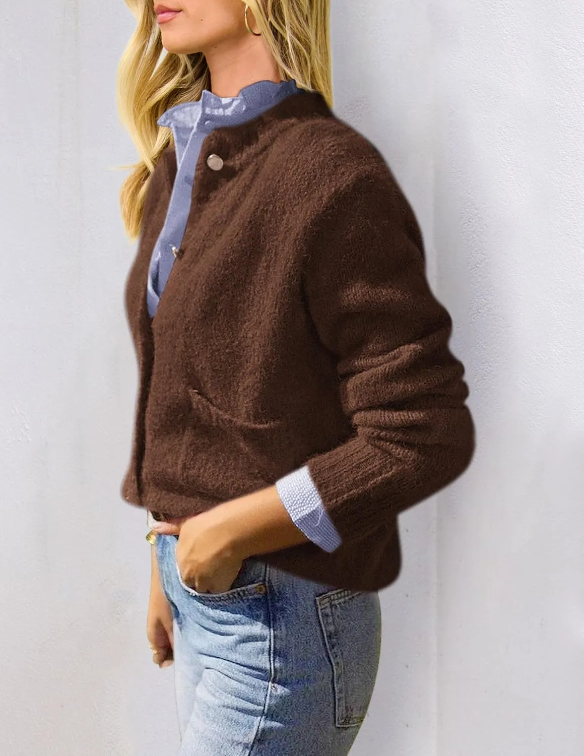 PRETTYGARDEN Women's Knit Cardigan Sweaters Casual Long Sleeve Open Front Button Up Ribbed Fall Spring Sweater Jackets