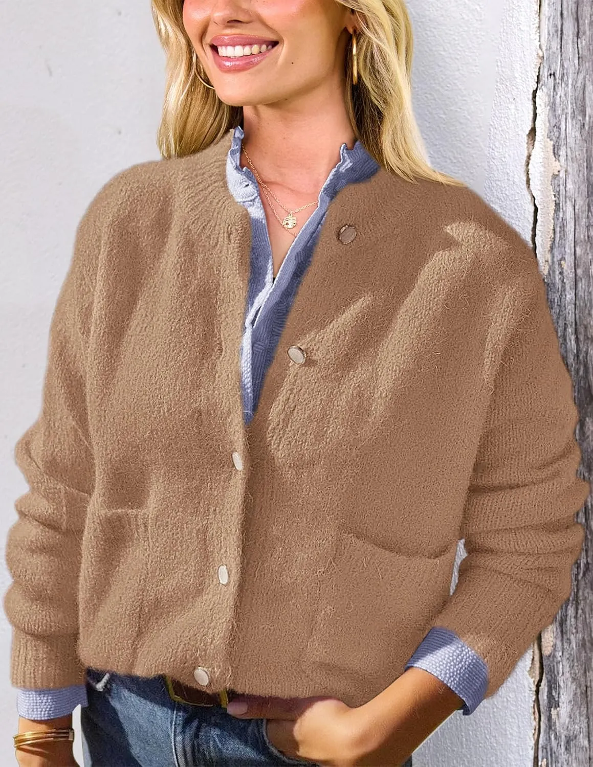 PRETTYGARDEN Women's Knit Cardigan Sweaters Casual Long Sleeve Open Front Button Up Ribbed Fall Spring Sweater Jackets