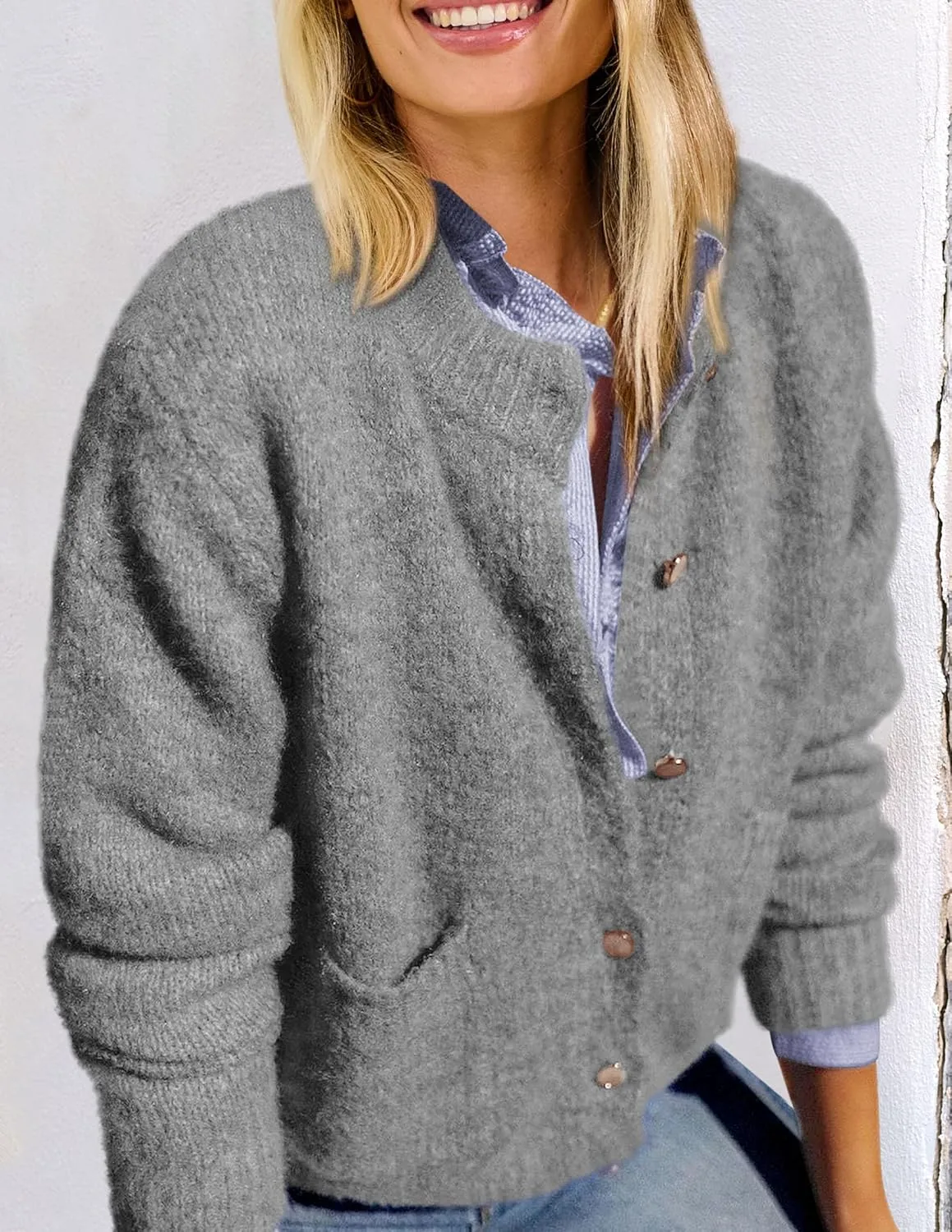 PRETTYGARDEN Women's Knit Cardigan Sweaters Casual Long Sleeve Open Front Button Up Ribbed Fall Spring Sweater Jackets