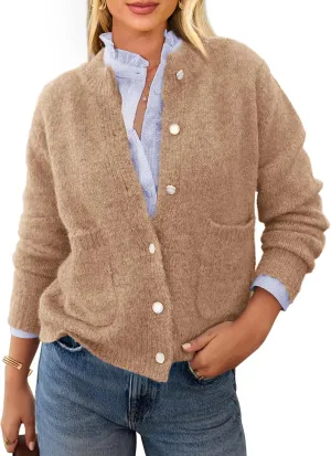 PRETTYGARDEN Women's Knit Cardigan Sweaters Casual Long Sleeve Open Front Button Up Ribbed Fall Spring Sweater Jackets