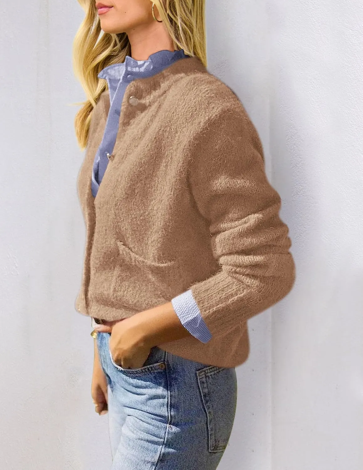 PRETTYGARDEN Women's Knit Cardigan Sweaters Casual Long Sleeve Open Front Button Up Ribbed Fall Spring Sweater Jackets