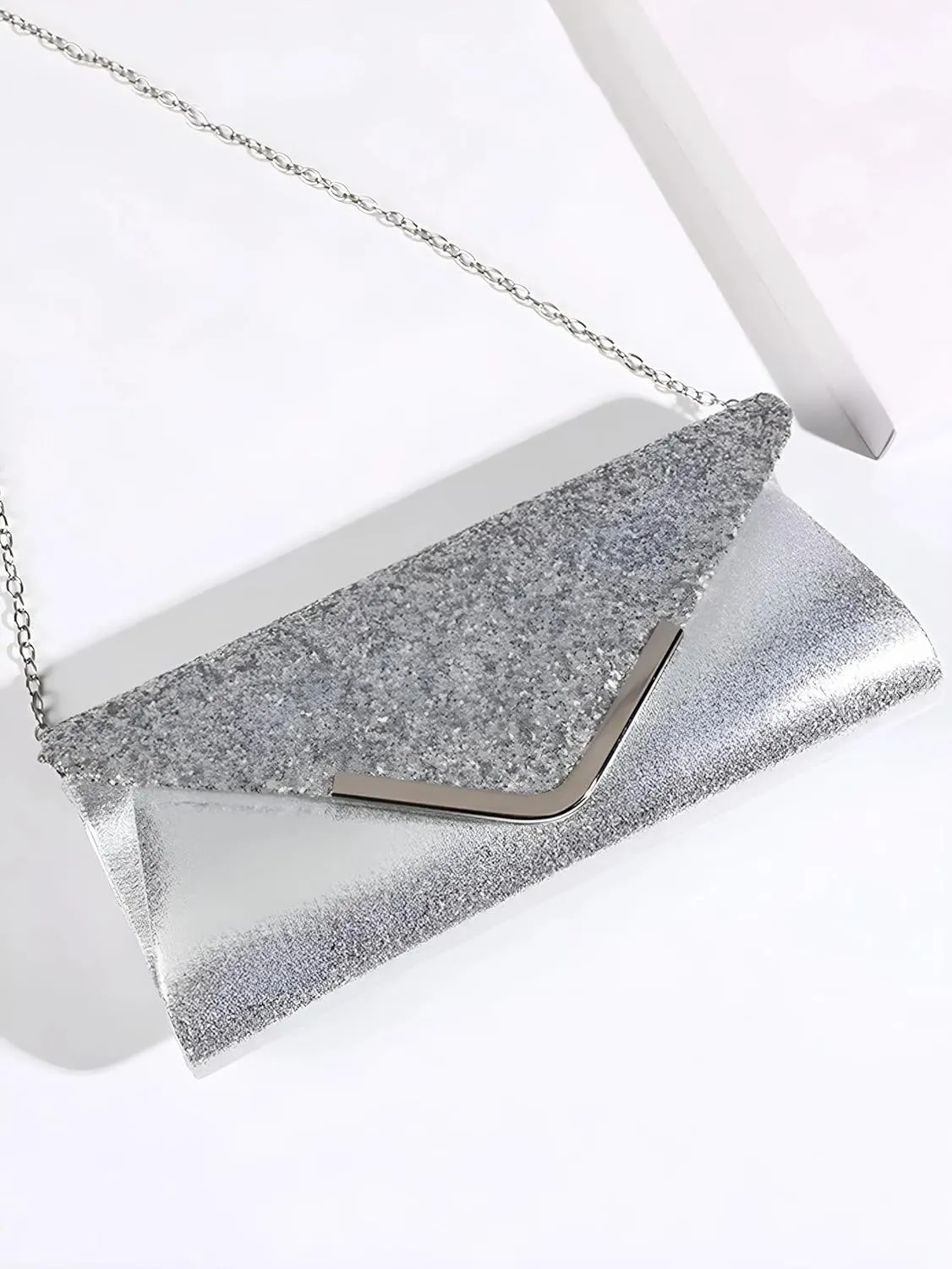 Prom Jewelry Set- 5pcs Silver Bride Crystal Necklace Earrings Bracelet Evening Clutch Bag Set- Bridal Wedding Jewelry Choker For Women- Ideal For Party