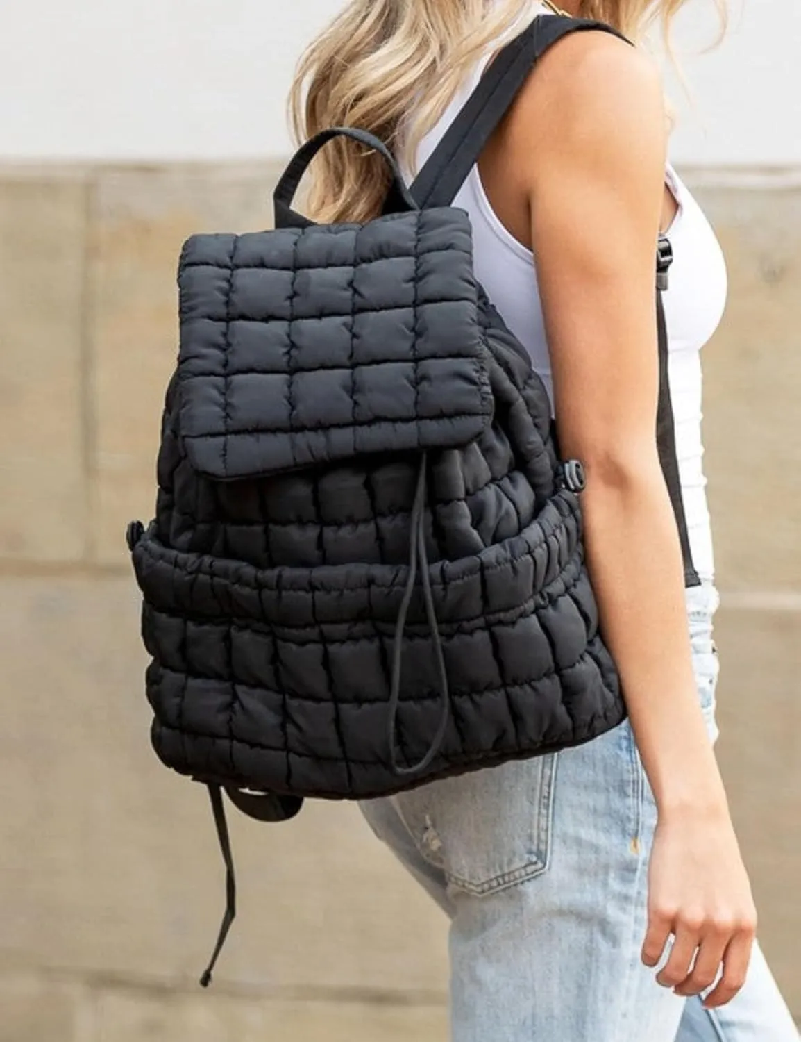 Puffer Backpack,Free People Bag,Quilted Lightweight Backpack with Drawstring Padding,Backpacks for Travel Gym