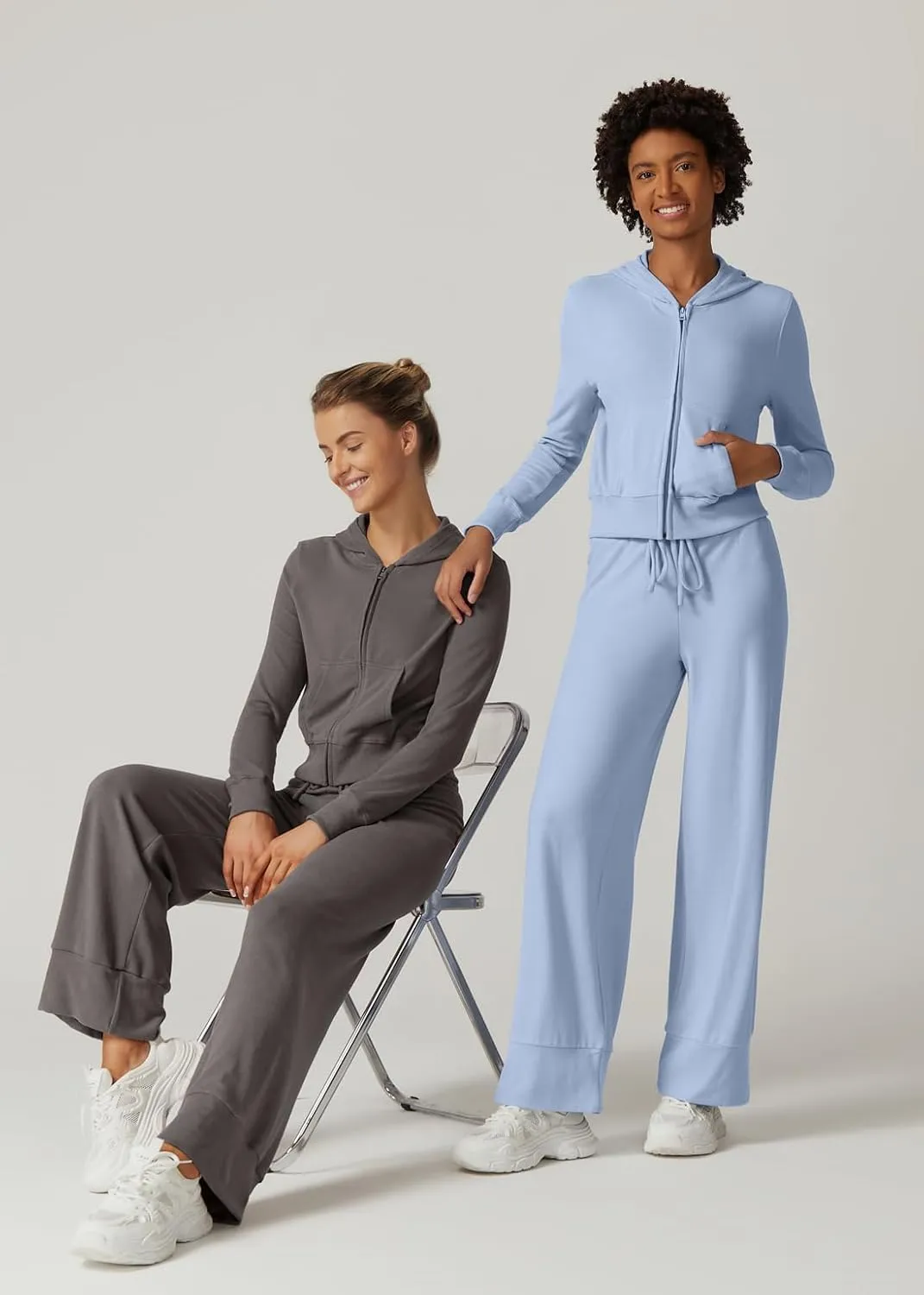 QINSEN Women's Two Piece Outfits Long Sleeve Full-Zip Hoodie and Wide Leg Pants Tracksuit Lounge Matching Set