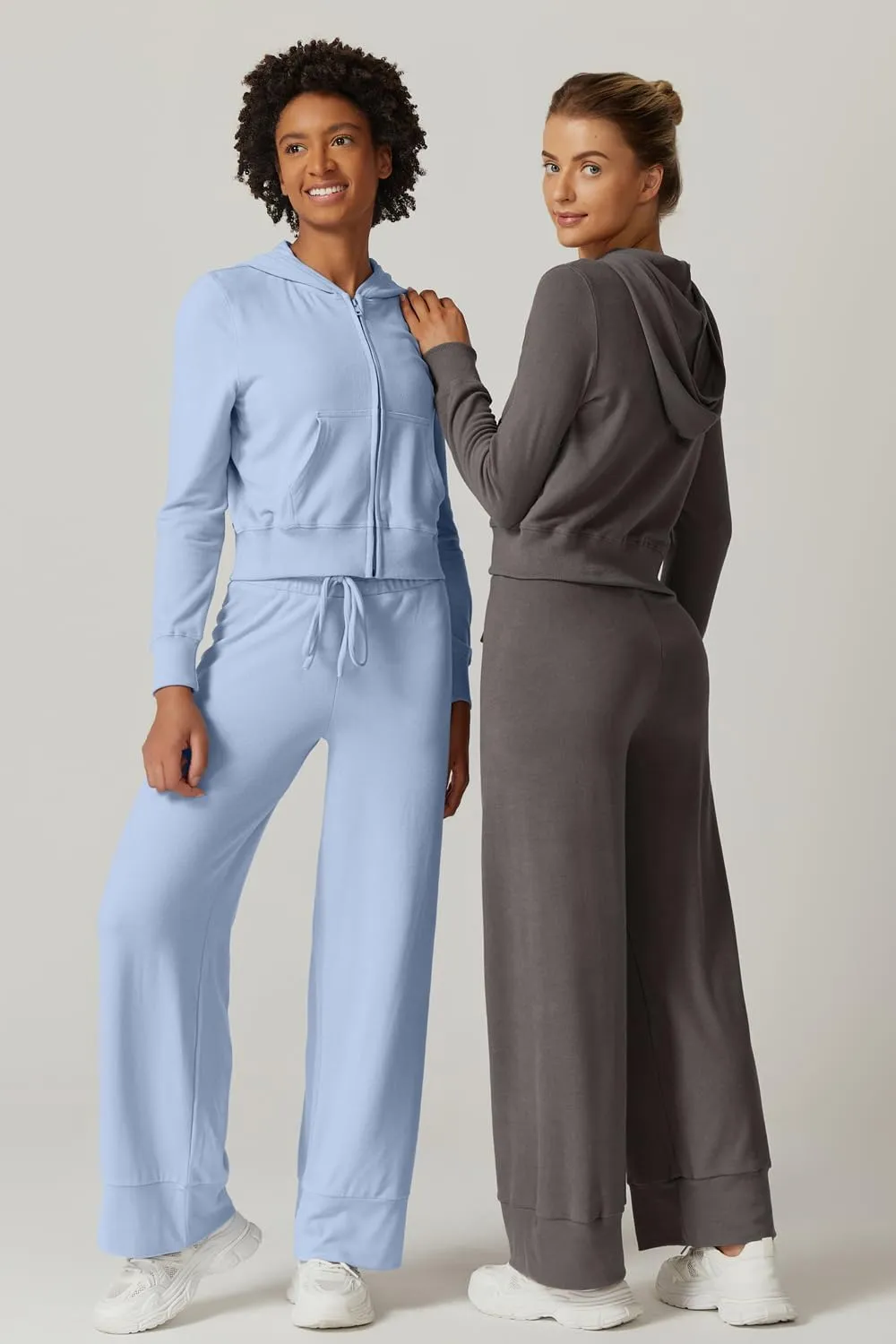 QINSEN Women's Two Piece Outfits Long Sleeve Full-Zip Hoodie and Wide Leg Pants Tracksuit Lounge Matching Set