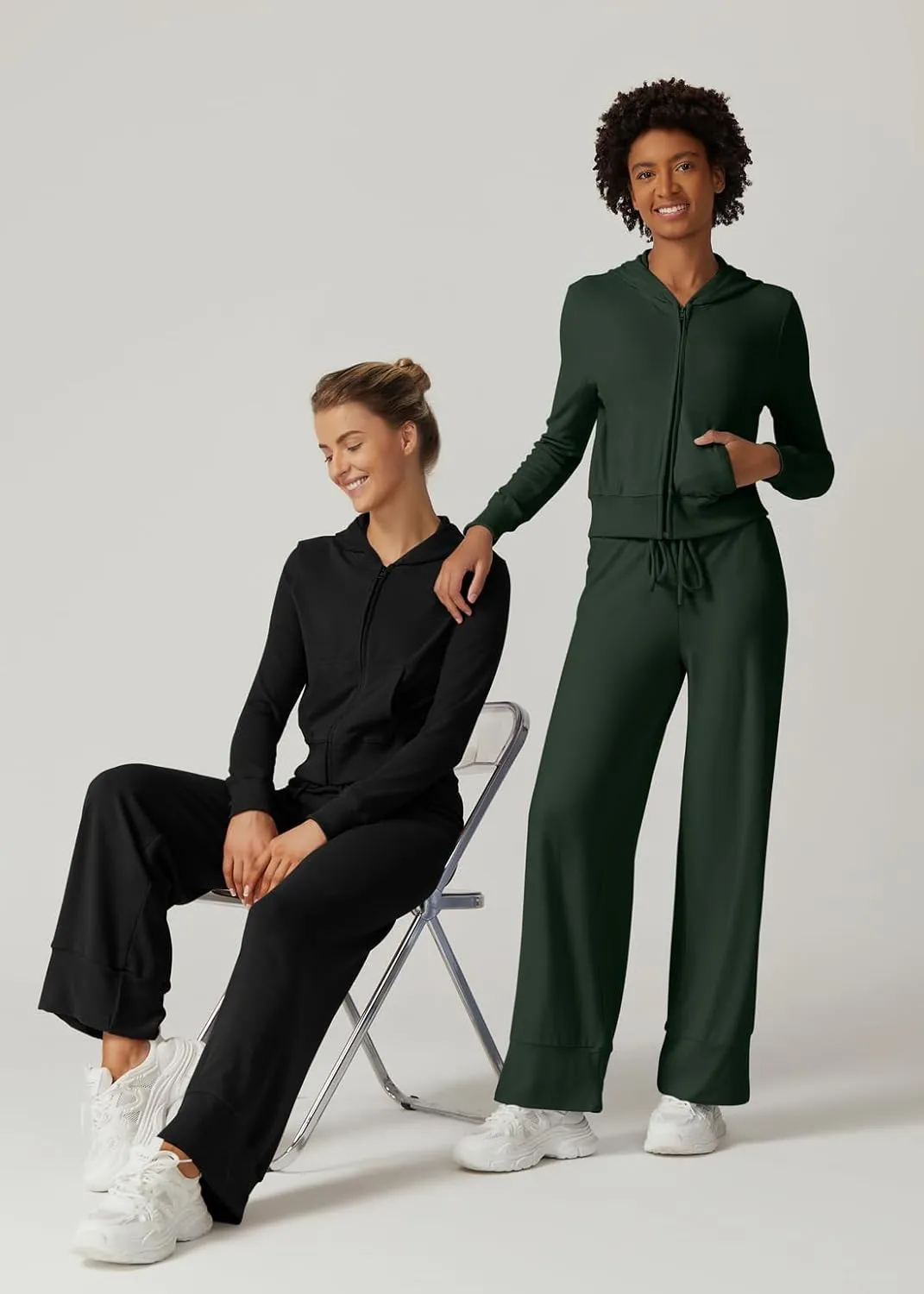 QINSEN Women's Two Piece Outfits Long Sleeve Full-Zip Hoodie and Wide Leg Pants Tracksuit Lounge Matching Set