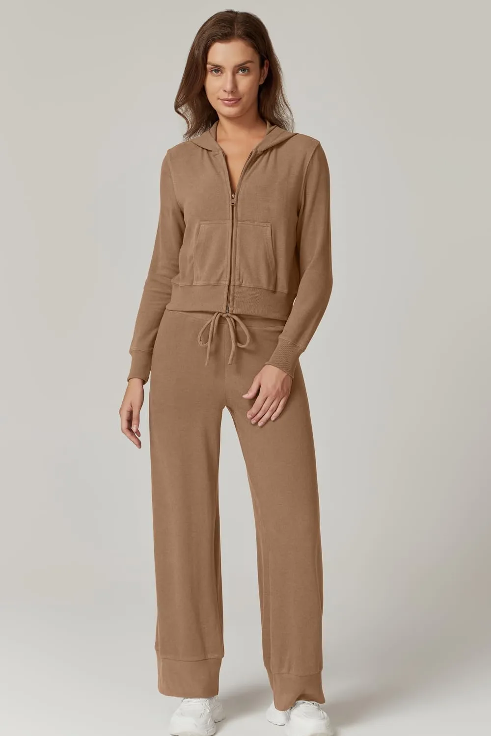 QINSEN Women's Two Piece Outfits Long Sleeve Full-Zip Hoodie and Wide Leg Pants Tracksuit Lounge Matching Set