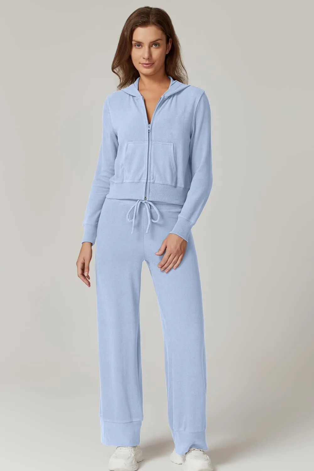 QINSEN Women's Two Piece Outfits Long Sleeve Full-Zip Hoodie and Wide Leg Pants Tracksuit Lounge Matching Set