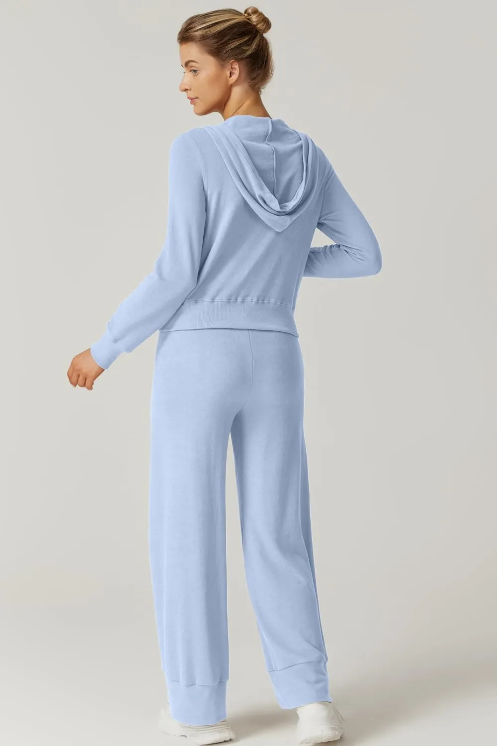 QINSEN Women's Two Piece Outfits Long Sleeve Full-Zip Hoodie and Wide Leg Pants Tracksuit Lounge Matching Set