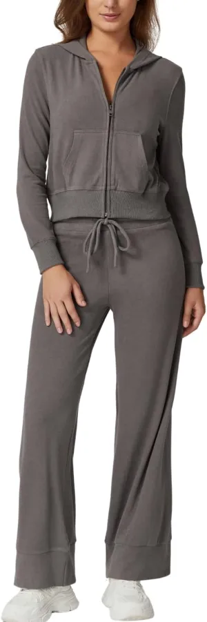 QINSEN Women's Two Piece Outfits Long Sleeve Full-Zip Hoodie and Wide Leg Pants Tracksuit Lounge Matching Set