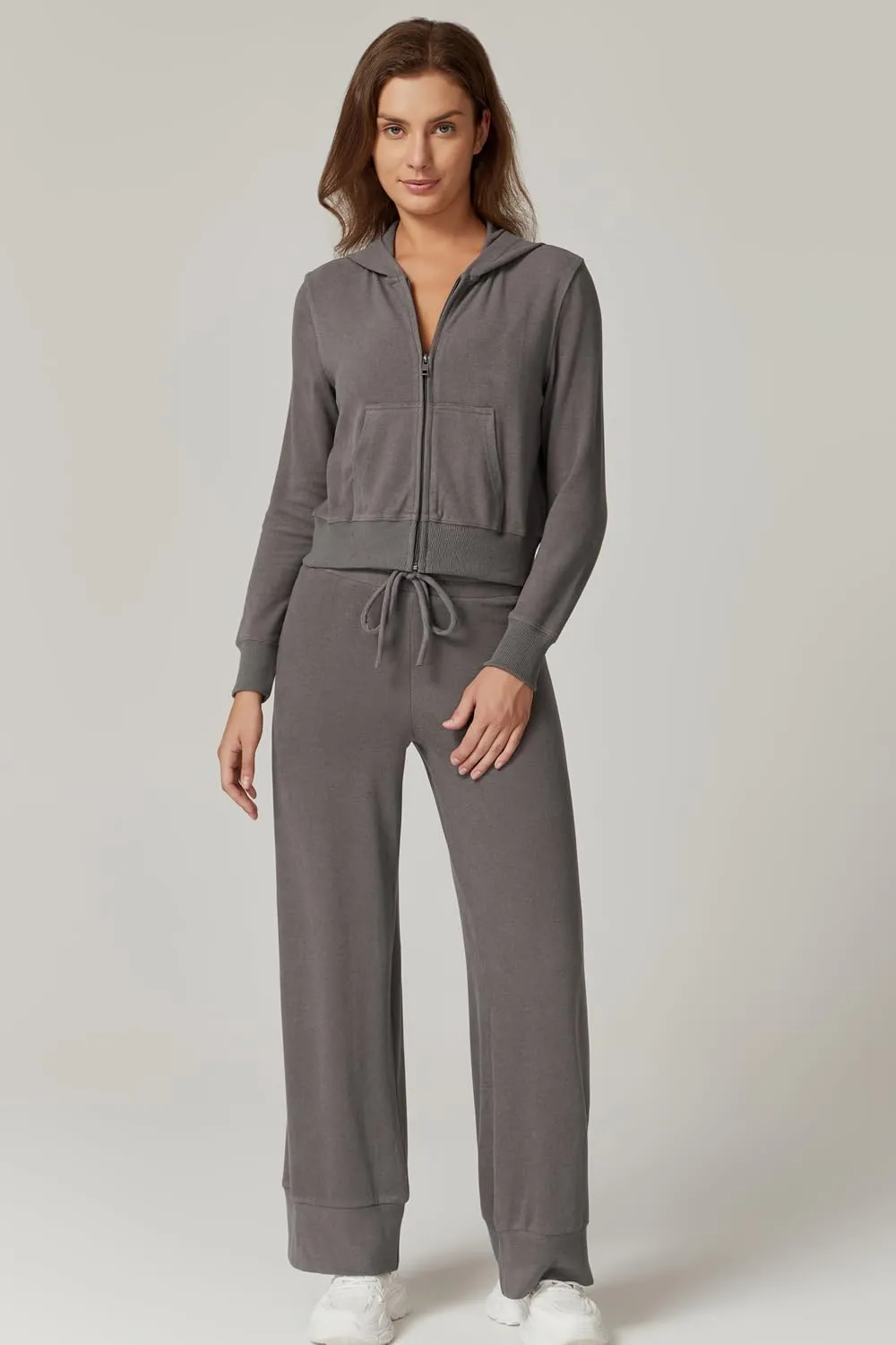 QINSEN Women's Two Piece Outfits Long Sleeve Full-Zip Hoodie and Wide Leg Pants Tracksuit Lounge Matching Set