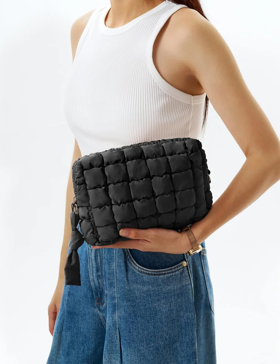 Quilted Makeup Bag Puffy Cosmetic Bag Cute Puffer Travel Toiletry Bag for Women, Large Makeup Pouch for Purse Quilted Cosmetic Pouch for Essentials Toiletries, Christmas for Women, Girls