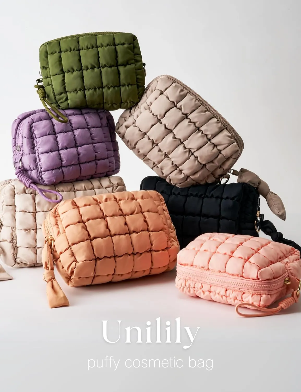 Quilted Makeup Bag Puffy Cosmetic Bag Cute Puffer Travel Toiletry Bag for Women, Small Makeup Pouch for Purse Quilted Cosmetic Pouch for Essentials Toiletries, Christmas Gift for Women, Girls