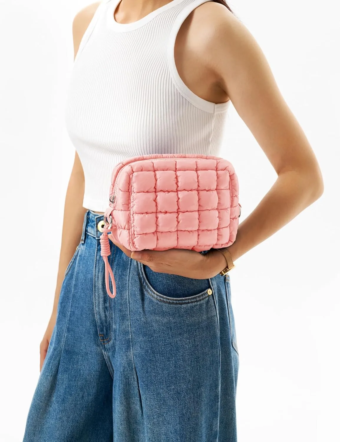 Quilted Makeup Bag Puffy Cosmetic Bag Cute Puffer Travel Toiletry Bag for Women, Small Makeup Pouch for Purse Quilted Cosmetic Pouch for Essentials Toiletries, Christmas Gift for Women, Girls