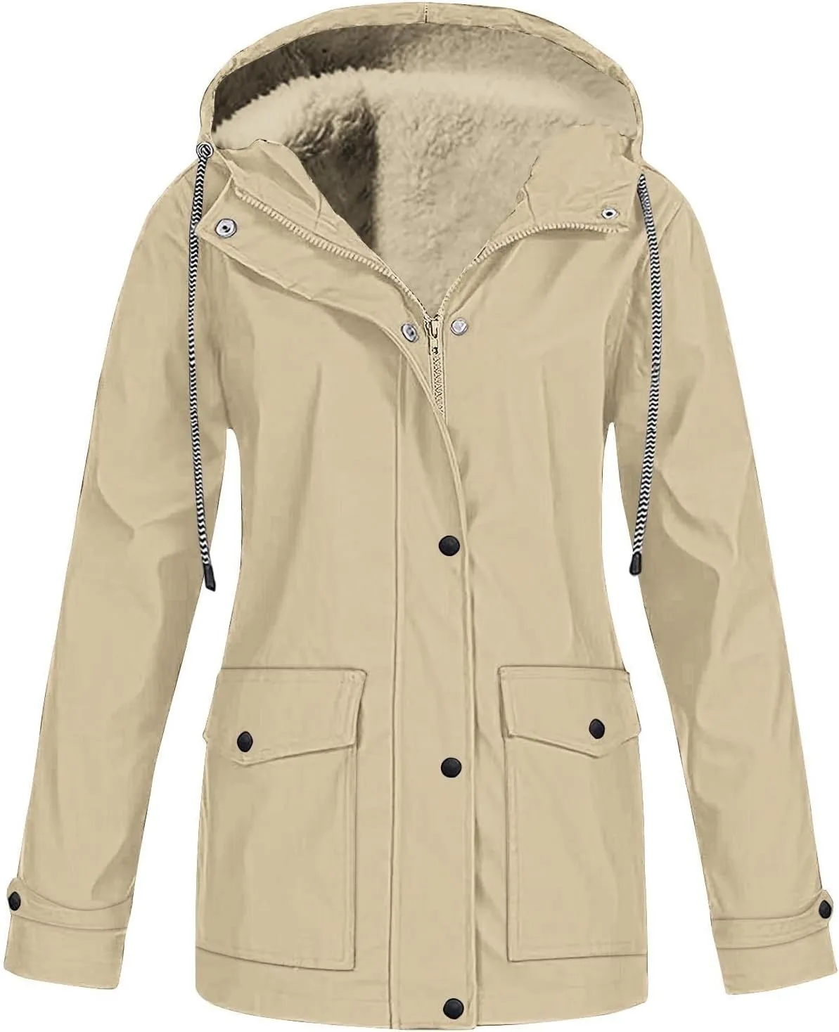 Rain Jacket Women Hiking Outdoor Active Breathable Raincoat Thickened Waterproof Hooded Trench Coats with Pockets