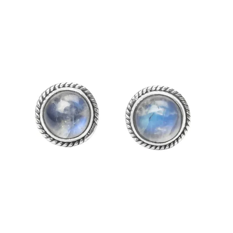 Rainbow Moonstone Stud Post Earrings, 925 Sterling Silver Gemstone Earring 6 MM Round Girls Women Gift