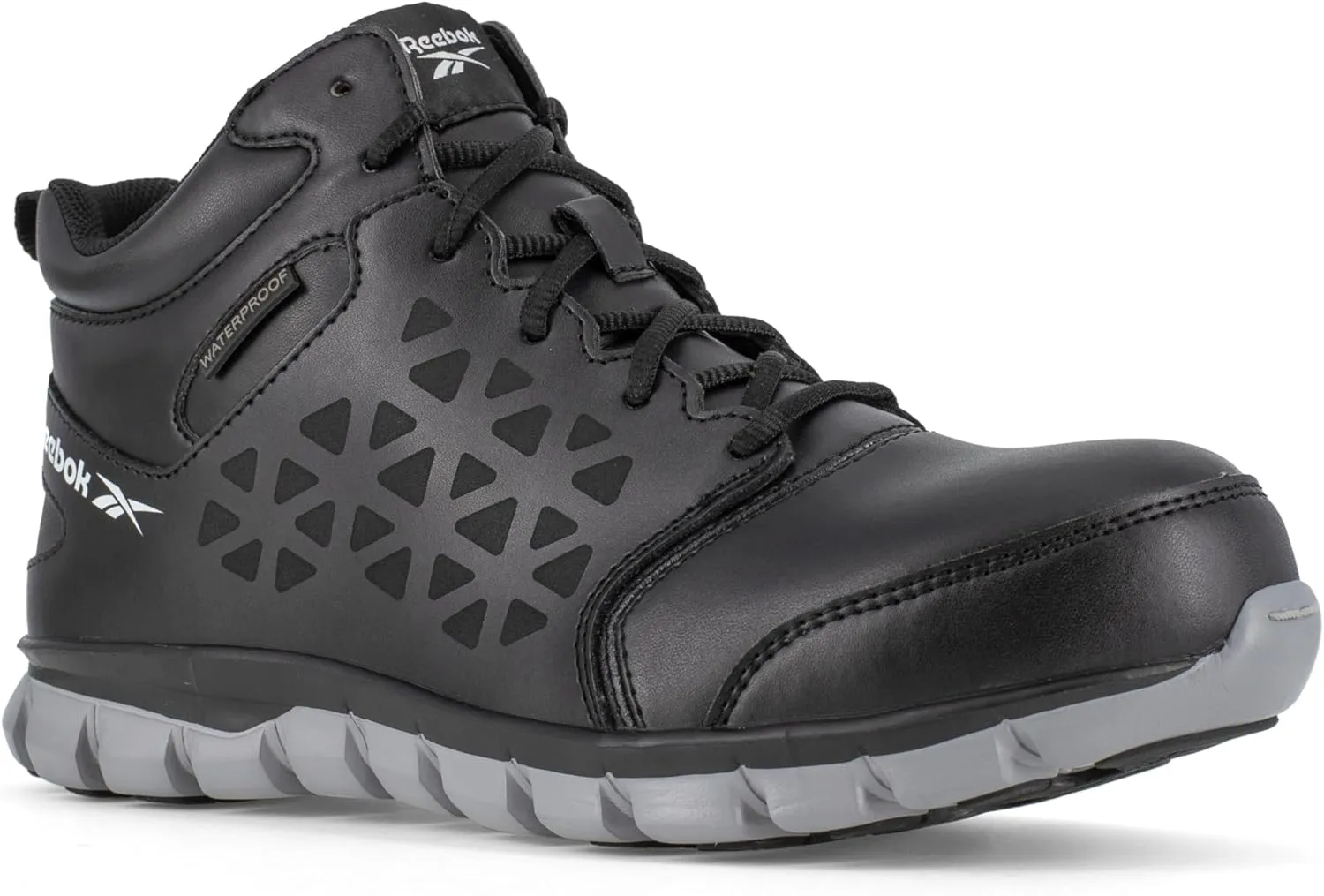 Reebok Work Mens Sublite Cushion Mid Waterproof Composite Toe Eh Work Safety Shoes Casual - Black
