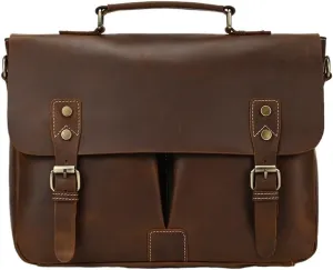Retro Leather Messenger Bag Vintage Waterproof Business Travel Briefcase Men Vacation Office Commuter Bag