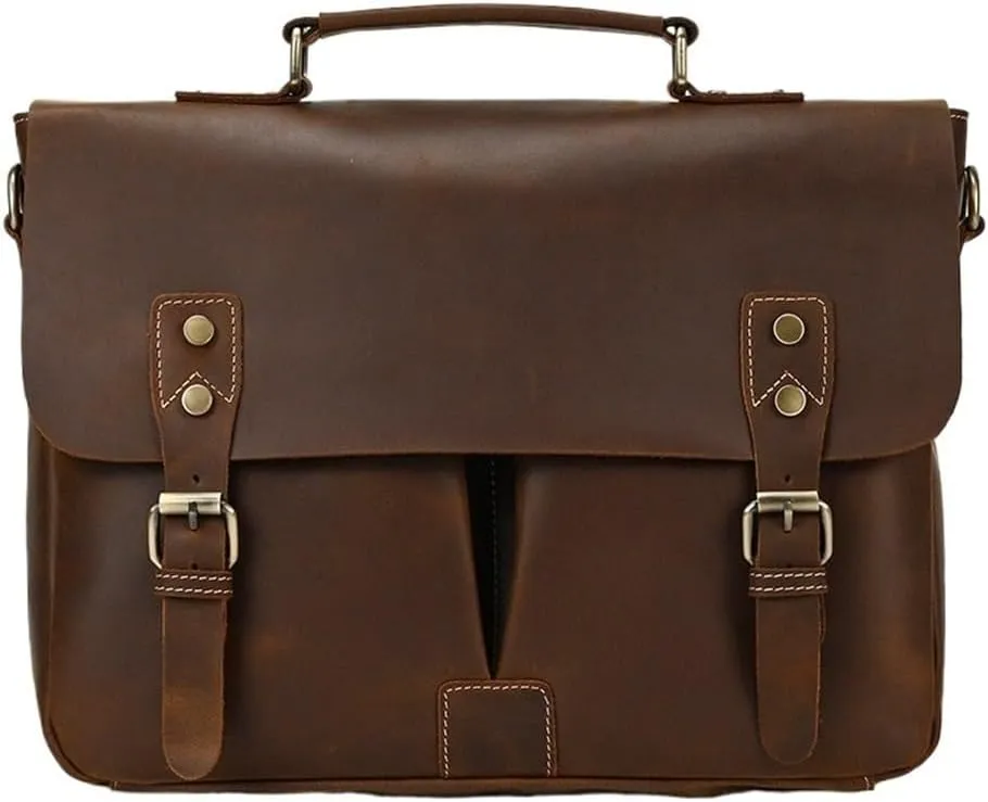 Retro Leather Messenger Bag Vintage Waterproof Business Travel Briefcase Men Vacation Office Commuter Bag