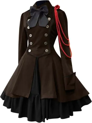 Retro Medieval Dress for Women, Renaissance Princess Long Sleeve Ruffle Hem Costume Flowy Victorian Fairy Retro Dress