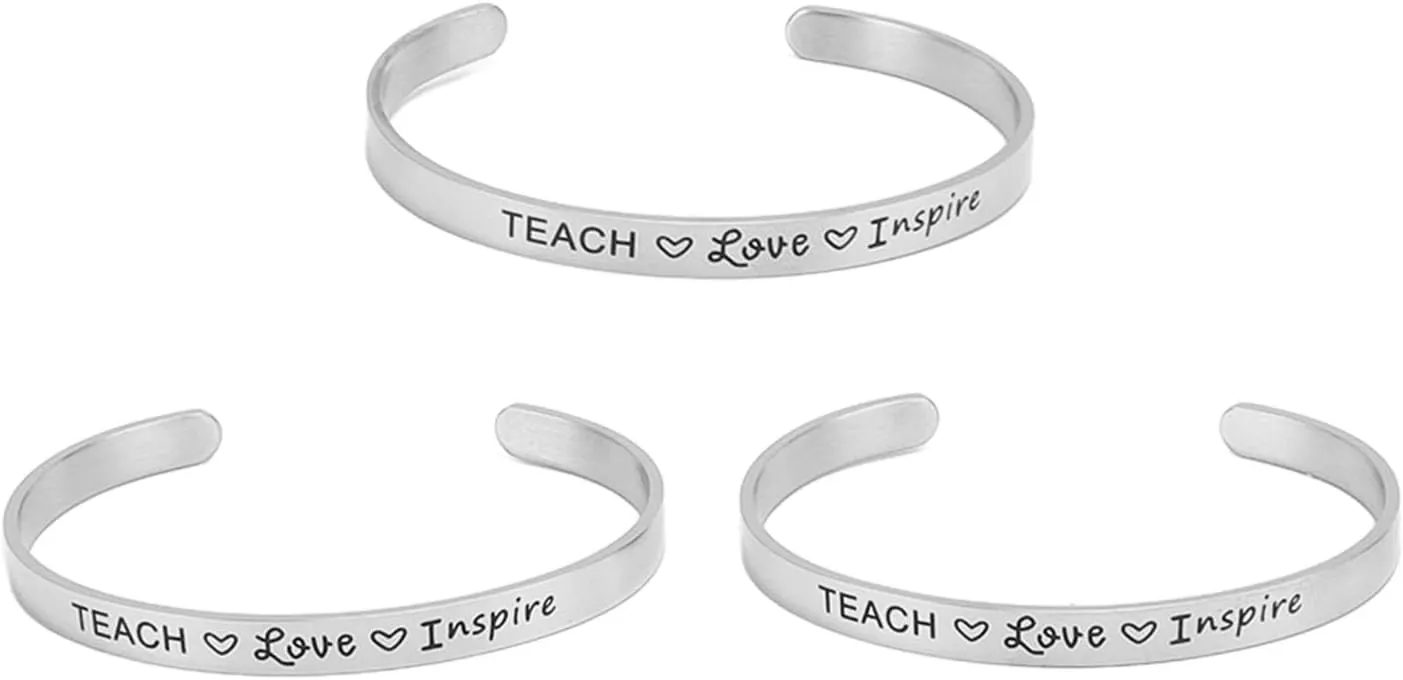REXVTNS Adjustable Stainless Steel Cuff Bracelet | Engraved C Shaped Bangle for Women/Men | Silver Open Bracelet 3pcs Set | Skin Friendly & Sturdy