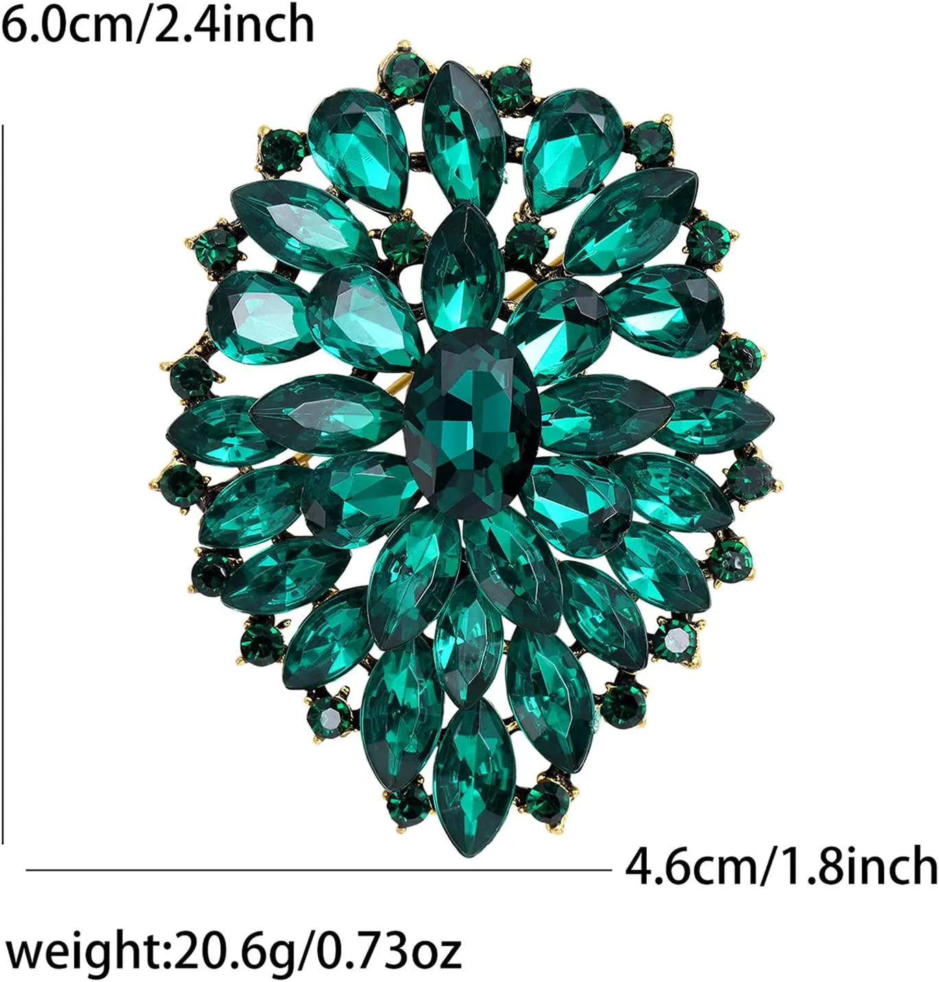 Rhinestone Crystal Oval Brooch Premium Large Flower Brooch Blue/Red/Green/Gold/Silver/Purple Crystal Geometric Broochs Sparkling Lapel Pin Elegant Wedding Bridesmaid Dress Broachs Pin for Women