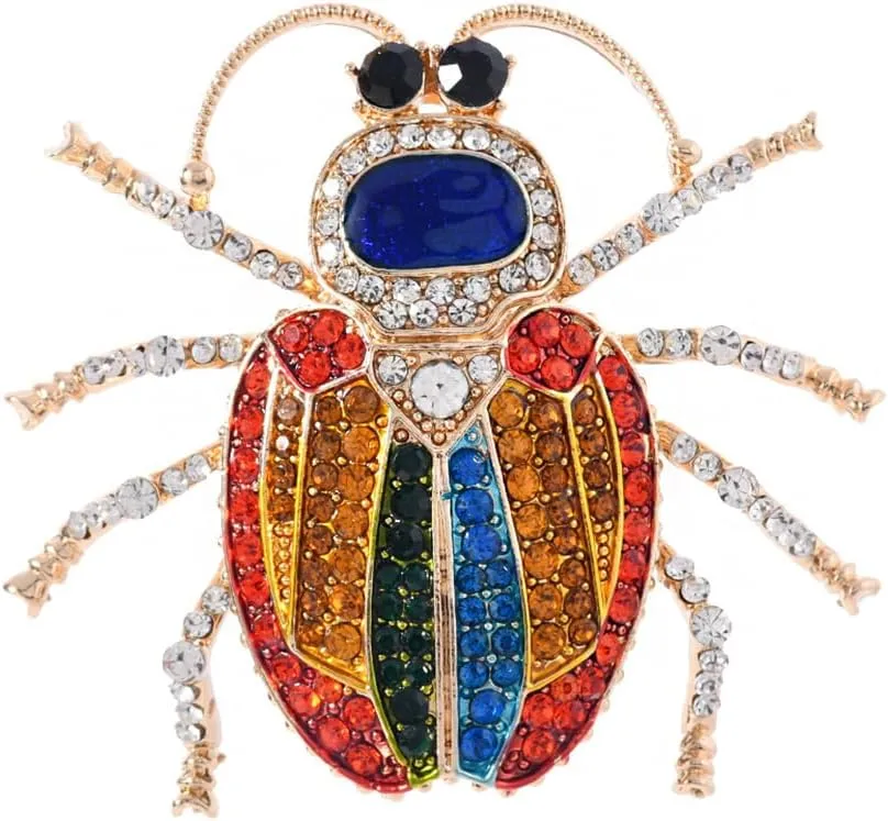 Rhinestone Insect Beetle Brooch Pin for Women Men Gold-Toned Fashion Colorful Crystal Bee Animal Brooches Lapel Pins Creative Dress Accessories Birthday Costume Party Jewelry